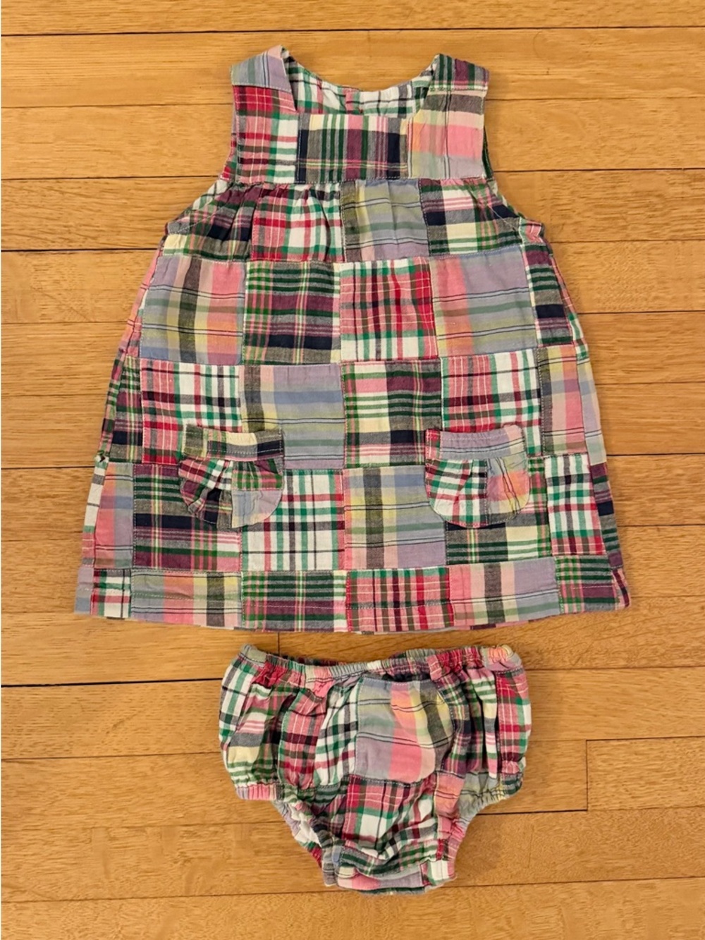 Baby Gap Madras Patchwork Plaid Dress & Bloomers - Pink, Green, Blue - 18 Months